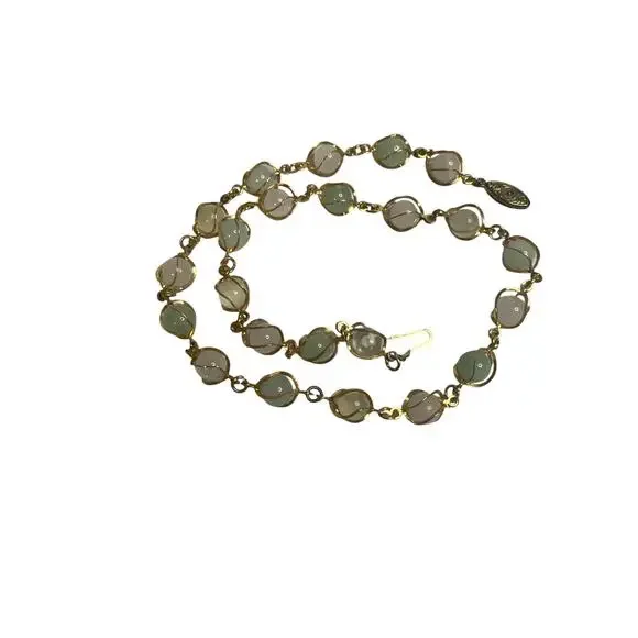 Vintage Topaz and Jade Bead and Chain Necklace Gold Tone - Picture 4 of 4